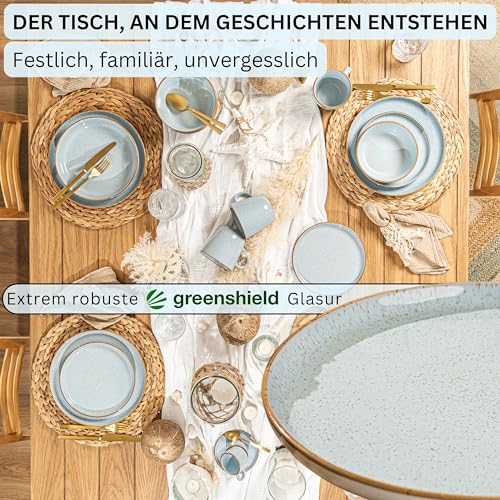 SÄNGER Rio Lagune | Tafelservice 18 teilig, Steingut Geschirr Set 6 Personen, 6x Speiseteller 6x Dessertteller 6x Schalen Geschirrset und Schale blau | VALUE COLLECTION