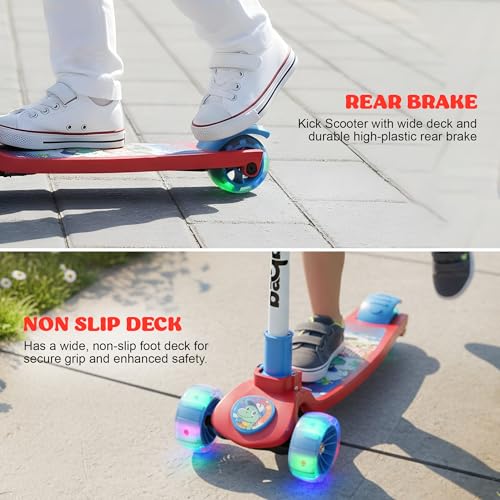 Image of Baybee Kitty Kick Scooter for Kids | Foldable Kid Scooter with 4 Height Adjustable Handle & Brake | Skate Scooters with LED PU Wheels | Runner Scooters for Kids 3 to 10 Years Boys Girls (Red /Blue)