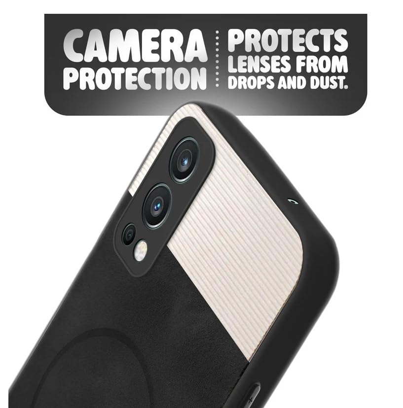 Image of Bintage CASE Mac Safe Design Hard Light Weight Back Case | Soft Border Camera Protect | Dual PU Leather Finish Back Cover Compatible for OnePlus Nord 2 5G - White & Black