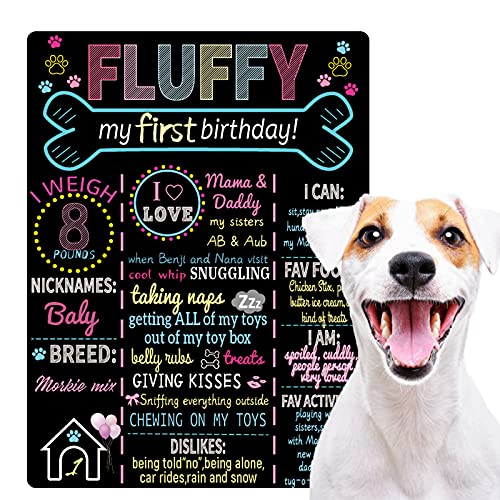 Dog Birthday - Dog Milestone Chalkboard Sign - Pet Party Supplies for Dog Cat Themed Birthday Photo Props Party Decorations - Reusable Erasable 9 x 12 inch