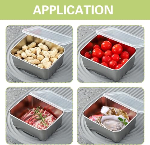 Image of Stainless Steel Small Food Storage Containers with Leak Proof Clear Lids | Food Serving and baking Steel Kitchen Storage Box Set for Lunch, Fridge & Meal Prep (Pack of 6)