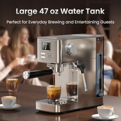 Image of Electactic Semi-Automatic Espresso Machine, 20 Bar Stainless Steel Espresso Machine with Pressure Gauge, Steam Milk Frother, Hot Water Function, Removable Water Tank & Cup Warmer