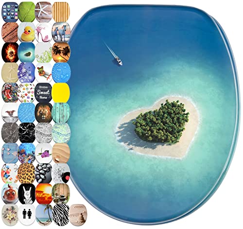 Sanilo WC Sitz mit Absenkautomatik, hochwertiger Toilettendeckel, einfache Montage, stabile Scharniere, Dream Island