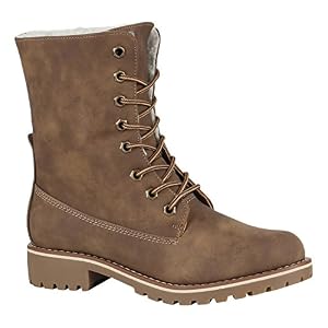 stiefelparadies Gefütterte Damen Worker Boots Outdoor Stiefeletten Schuhe 148900 Khaki Matt 41 Flandell