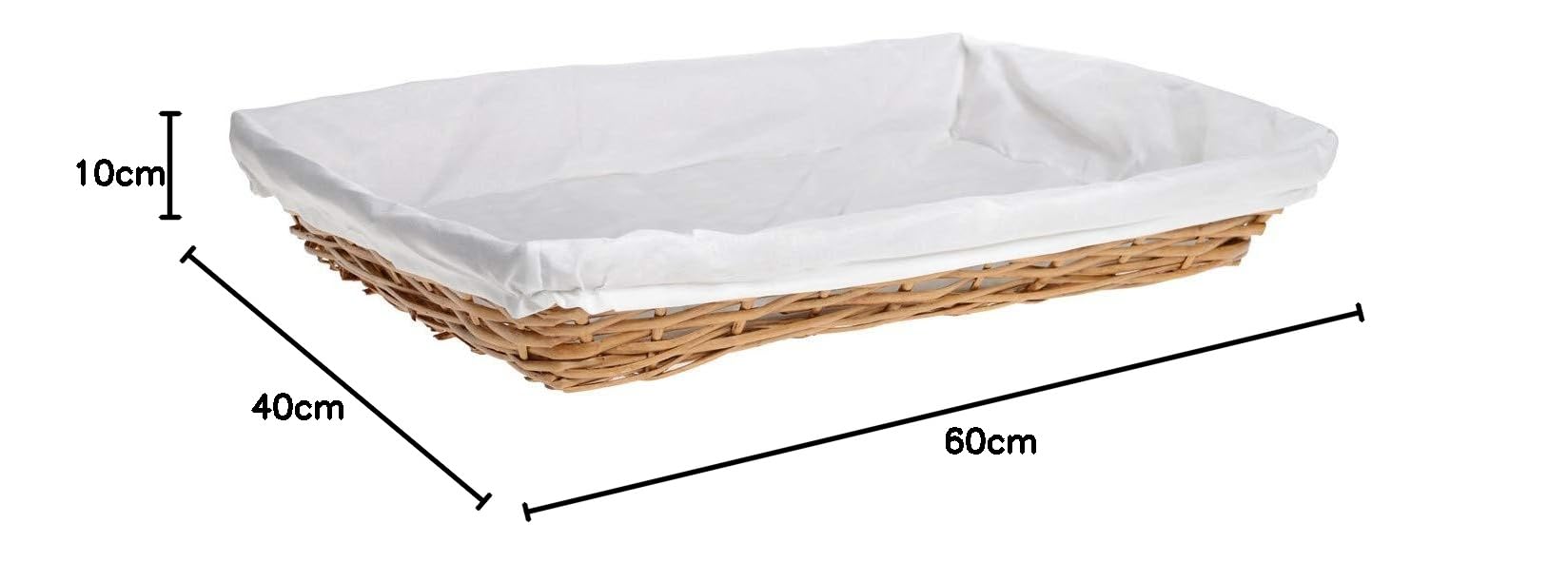 HERSIG - Cesta de Mimbre para Ropa Planchada con Forro Protector - Bandeja Rectangular 60x40 cm para Colada Limpia y Organización de Armario sin Asas - Miel