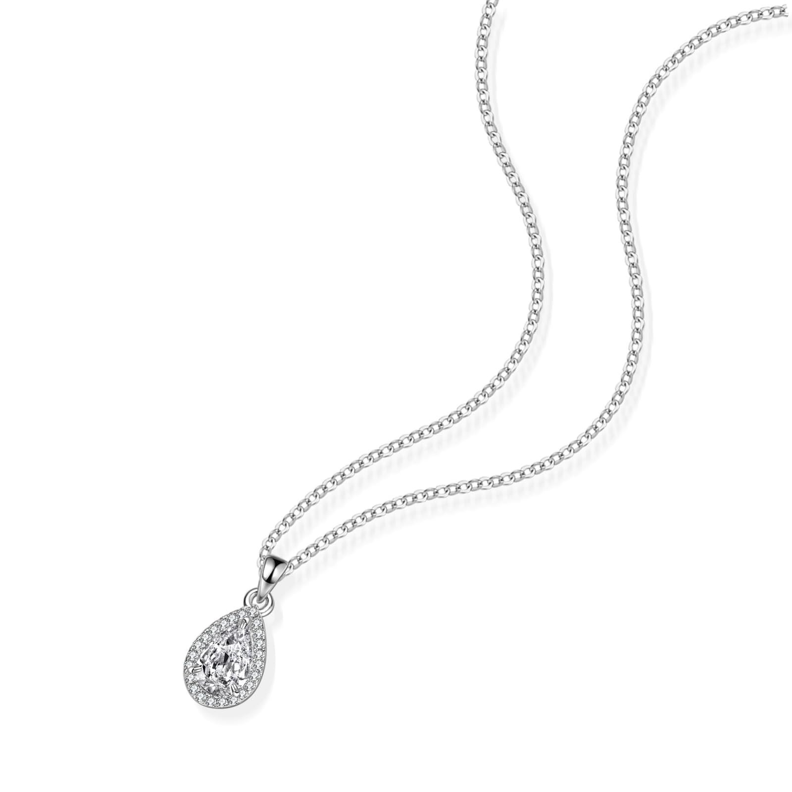 Naszyjnik damski, damski naszyjnik z zawieszką w kształcie kropli z aureolą moissanitu 1 ct/2 ct, 40 + 5 cm