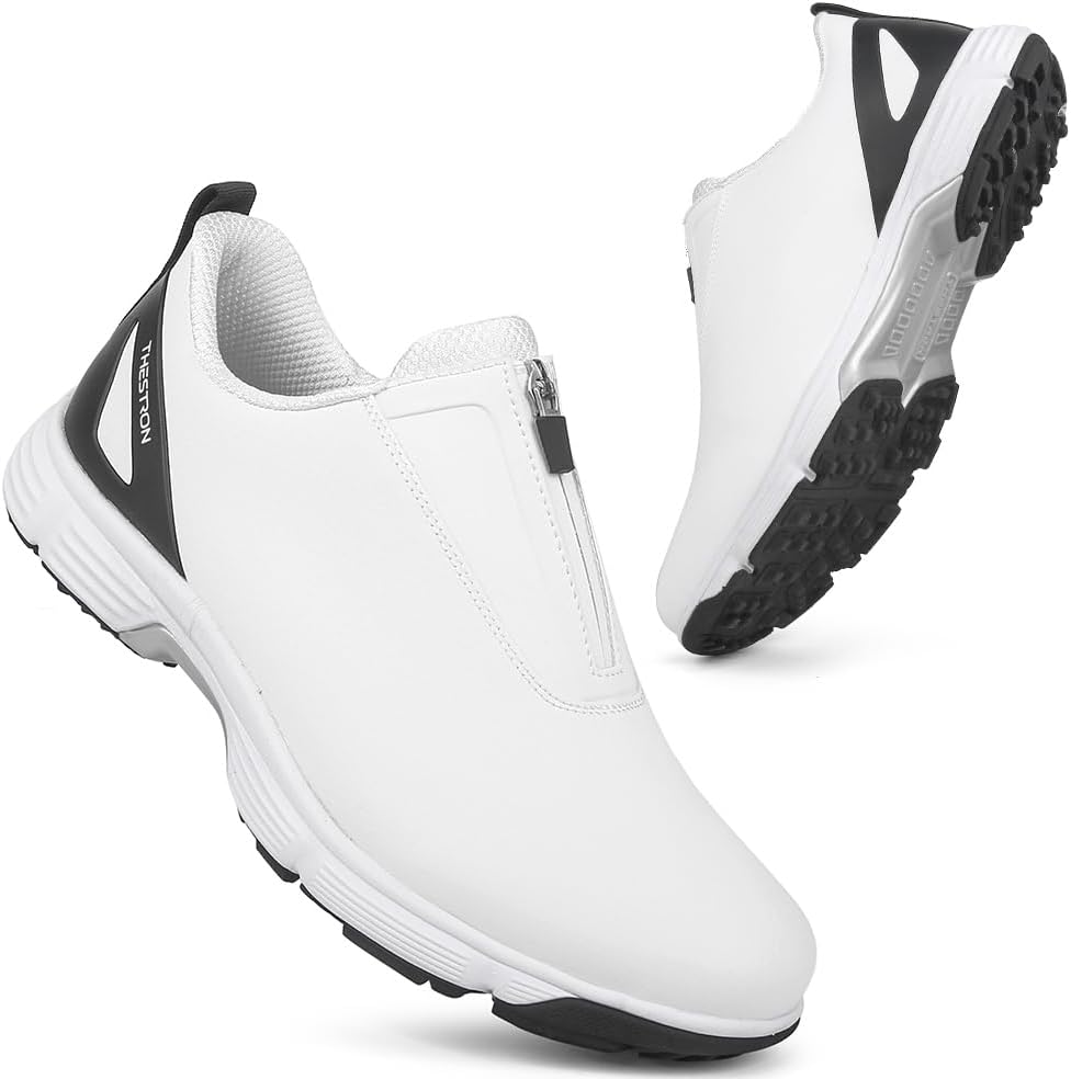 THESTRON Men Waterproof Golf Shoes Zipper Golf Shoes Professional Spikeless Golf Sneakers Male Golf Sports Walking Shoes Comfortable Golf Footwears for Men