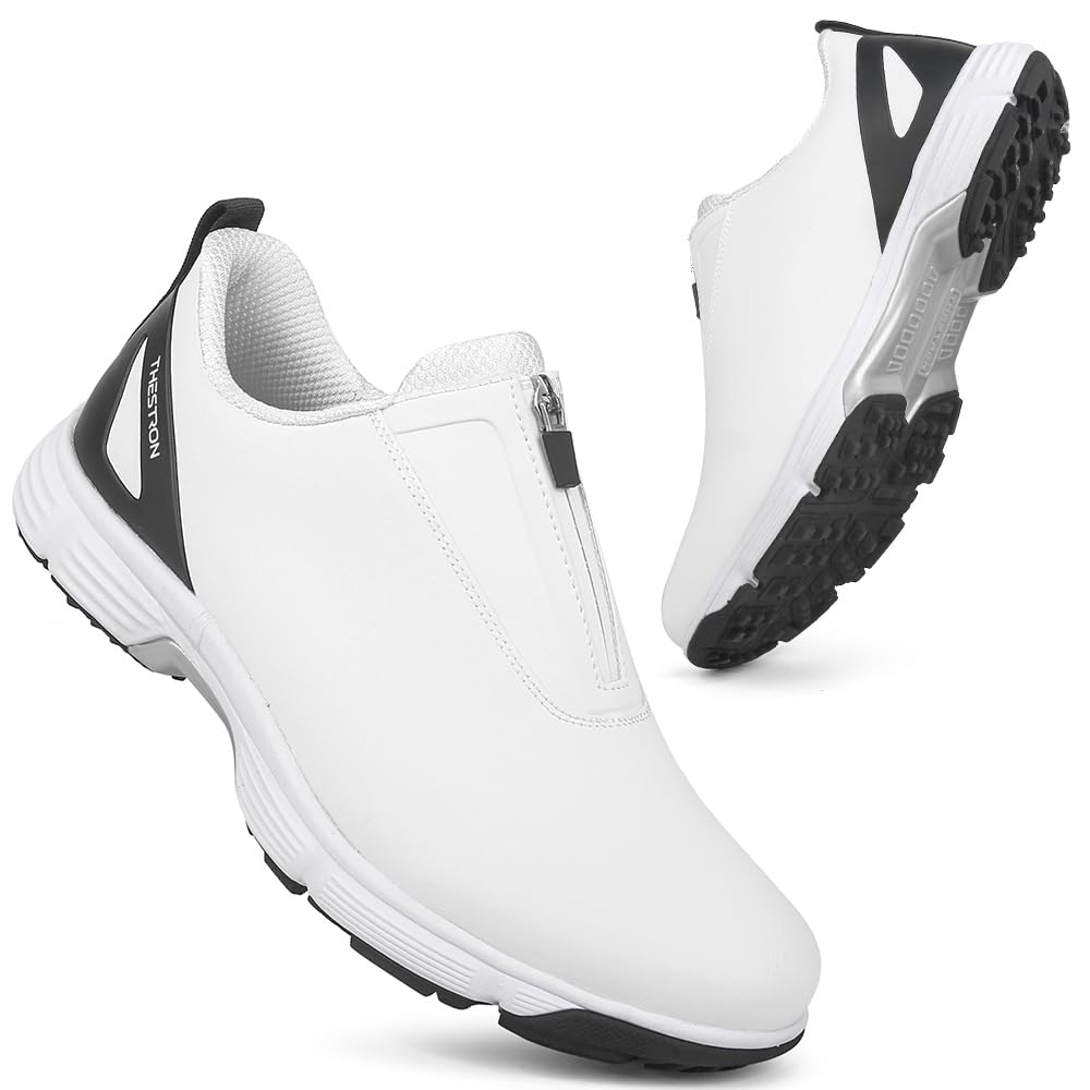 THESTRON Men Waterproof Golf Shoes Zipper Golf Shoes Professional Spikeless Golf Sneakers Male Golf Sports Walking Shoes Comfortable Golf Footwears for Men