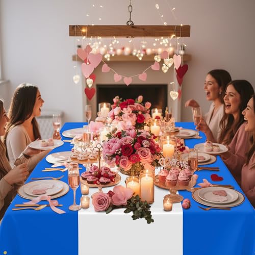Image of Smiry Plastic Table Cloth Disposable 5 Pack, 54 x 108 Inch Rectangle Waterproof Tablecloth, Printed Gold Table Runner Style for Birthday Weeding, Party Decorations, Leakproof & Sturdy, Blue and Sliver