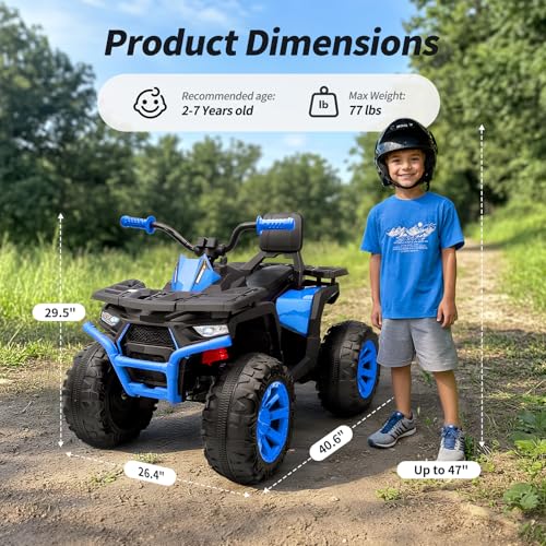 Kids ATV 4 Wheeler, 24V 4WD Electric ATV Ride On Toy for Big Kid w/ 2-Seater, 4x200W Motor, 5.6Mph Max Speed - Blue - Image 4