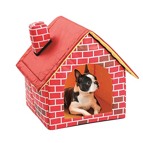 Cama Para Perros Extraíble Y Lavable De Ladrillo Rojo Para Mascotas, Casa De Ladrillo Portátil Para Mascotas Con Chimenea, Caseta De Chimenea Para Habitación Individual, 39x40,5x44 Cm, Ladrillo Rojo Cover
