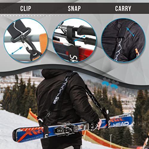Sklon Ski Strap And Pole Carrier | Avoid The Struggle And Effortlessly Transport Your Ski Gear Everywhere You Go | Features Cushioned Shoulder Sling | Great For Families - Men, Women And Kids - Black #TOP4