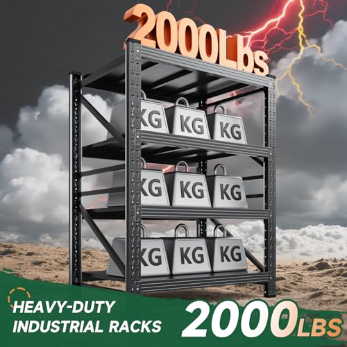 Image of Letaya 2000LBS Storage Shelves Heavy Duty,60 inch H Garage Shelving, 4 Tier Adjustable Utility Display Stands,for Shop,Warehouse,Basement,Black (40 inch W x 20 inch D x 60 inch H)