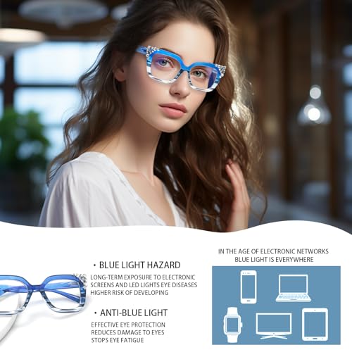 Image of Reading Glasses for Women Men Blue Light Blocking Glasses with Spring Hinge Anti Eyestrain Computer Readers