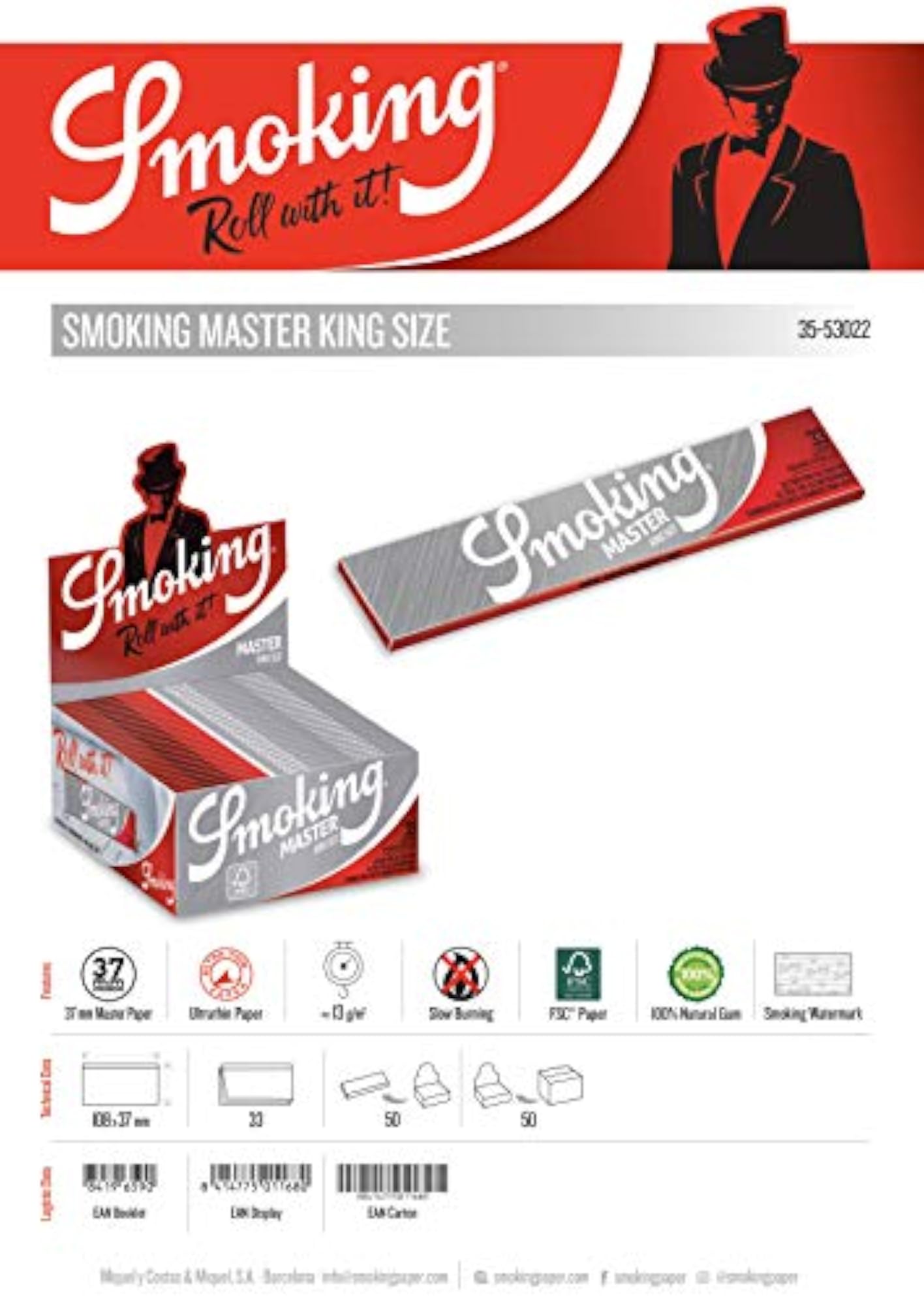 King Size Rolling Paper Blue White, Bleached Paper
