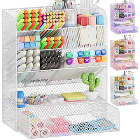 OPNICE Pen Holder for Desk Organizer, Desk Organizers and Accessories, Office Organization Desk Pencil Accessories Workspace Desktop Organizer for School Home Office Art Supplies（White） Cover