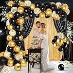 137 Pcs Black Gold Party Backdrop Kits - 4 Sequin Backdrop Curtain 133 Balloon Garland Kit Photo Prop Background for Graduation Birthday Anniversary Weeding Party Decoration - Image 3
