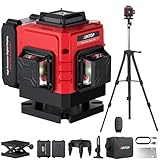 XUNTOP Nivel Laser Autonivelante 3×360° Nivel Láser Verde de 12 Líneas con Control Remoto y Trípode Nivelación Láser con 2 Baterías Recargables para Obras de Construcción, Decoración del Hogar, DIY