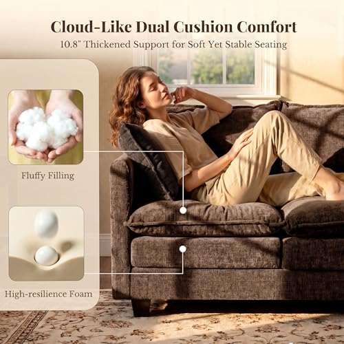 Image of Loveseat Sofa with Cloud 3-Layer Cushion & 27 inch Deep Seat, Modern Love Seat Small Couch with 2 Washable Pillows for Small Spaces, Bedroom, Apartment, Office, Living Room, in a Box, 50-Inch Cocoa Brown