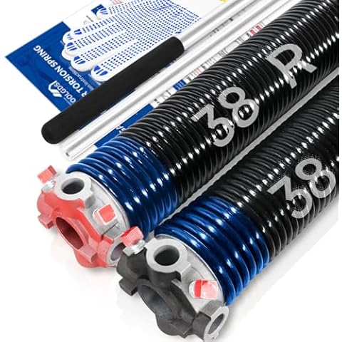 YoToolGDS Pair of 2" Garage Door Torsion Springs Set with Non-Slip Winding Bars & Gloves, High Precision Electrophoresis Oil-Free Black Coated for Replacement, MIN 16,000 Cycles (0.262x 2" x 38'') Cover