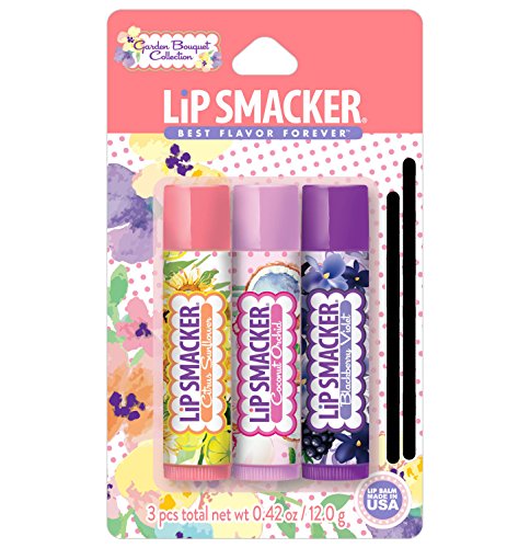 Lip Smacker 3 Piece Lip Balm Set - Garden Bouquet Collection - Citrus Sunflower - Coconut Orchid - Blackberry Violet