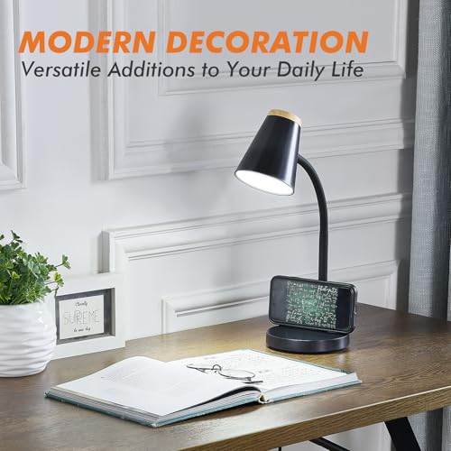 Image of EJIAXIN Desk Lamp for College Dorm Room - Small LED Desk Lamp Touch Dimmable Reading Light for Home Office - Adjustable Flexible Gooseneck Table Lamp for Bedside Bedroom Nightstand Black