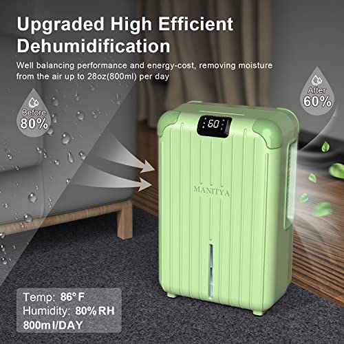 Manitya Small Dehumidifier For Bedroom, 580 Sq Ft Smart Mini Dehumidifiers For Bathroom With App, Small Space Portable Dehumidifiers 60Oz Capacity For Home Room Closet Rv (Green) #TOP1