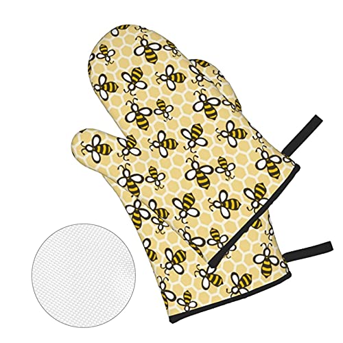 Oven Mitts And Pot Holders, Set Of 4,Bee. Hand-Drawn Honey Bees On The Combe, Gloves With Durable Hot Pads, Cooking #TOP2