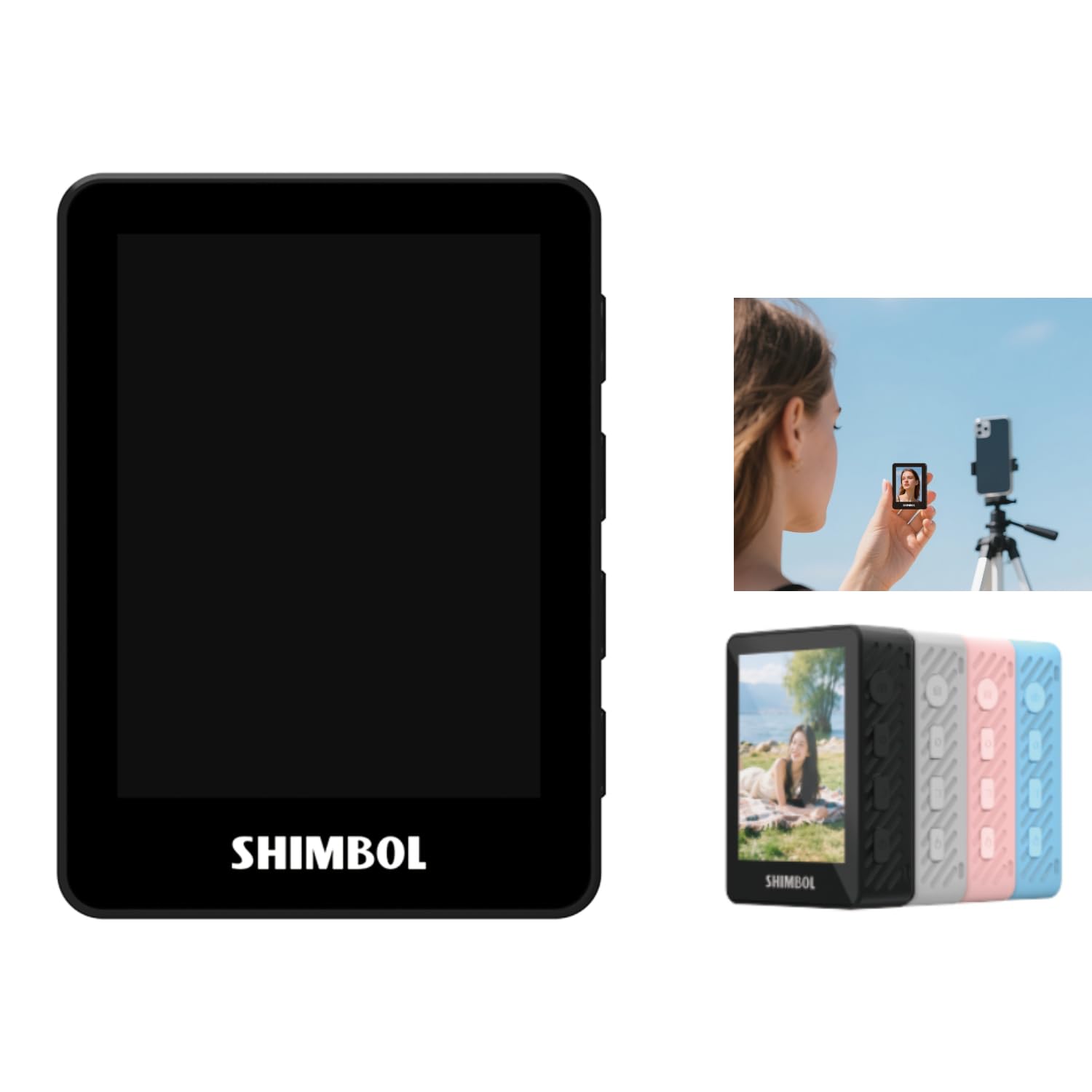 SHIMBOL CP5 Mini 2 Selfie Monitor Screen – Externes Display für Smartphone Rückkamera, 2.4" Vlog Screen für iPhone & Android, 30m Verbindung, 4-Fach Zoom, Bluetooth Shutter (Black)