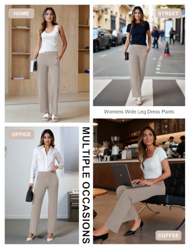 FireSwan Womens Wide Leg Dress Pants Casual Stretchy Pull On Work Slacks - image 6