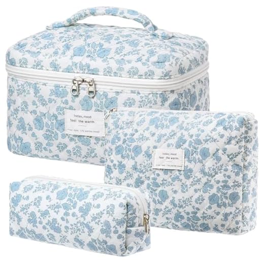 GSenhui 3pcs Kosmetiktasche Damen Reise, Kulturbeutel Set Damen Gesteppte Kulturtasche mit Blumenmuster, Make up Bag Aesthetic Blumen Schminktasche Cosmetic Bag für Frauen Mädchen