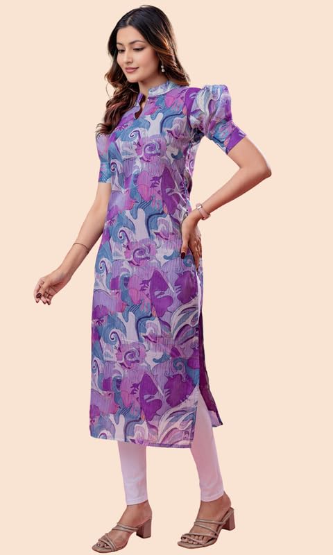 Image of Sun Fashion And Lifestyle Women's Chanderi Stitched Printed Kurta for Women