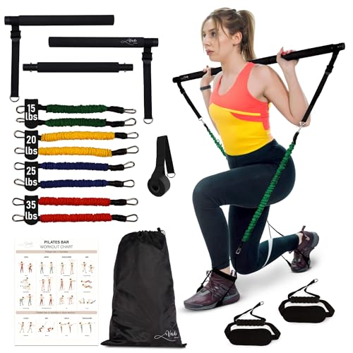 Kit de Barra de Pilates Multifuncional con Bandas de Resistencia para Mujer, Barra de Escultura de Pilates con 4 Juegos de Bandas de Resistencia, Anclaje de Puerta, Mango 2 en 1 y Bucle de pie más