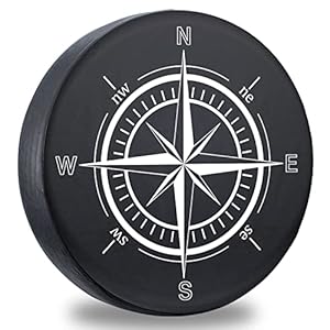 Spare Tire Cover,Weatherproof Vinyl Leather Wheel Cover for Jeep Wrangler Sahara,Hummer H3,Toyota FJ,Trailer, RV, SUV, Truck (32″-33″ Compass Print)