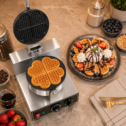Image of Heart Shape Waffle Maker 5 Slot, Commercial Electric Waffle Maker Machine, Professional Belgian Waffle Machine for Cafe Bakery
