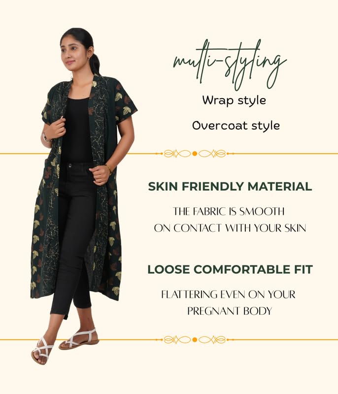 Image of MENMAII Cotton Feeding Robe for Women | Soft Breathable Maternity & Nursing Wear | Front Open Easy Feeding Access | Comfortable Nightwear for New Moms|Calf Length [Size: L,XL,XXL,3XL /FS]