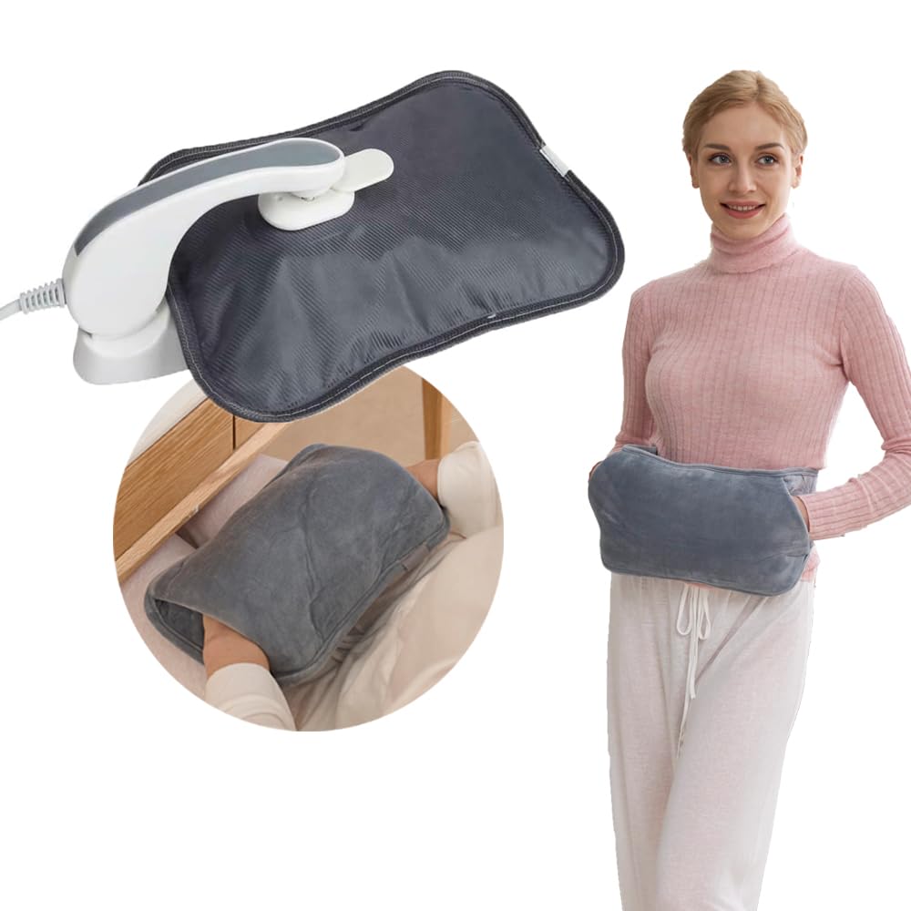 Rechargeable Electric Hot Water Bottle with Soft Belt and Warm Glove Bag, Wearable Electric Warmer for Bed Warm Hand Massaging Heat Pad for Back Stomach Pain Menstrual Period Cramp for Adult, Green