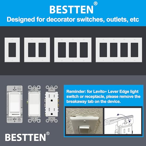Image of [20 Pack] BESTTEN Decorator Wall Plate, 2 Gang Standard Size Outlet Cover for GFCI and USB Receptacles, H4.53 inch x W4.57 inch, Unbreakable Polycarbonate Material, UL Listed, White