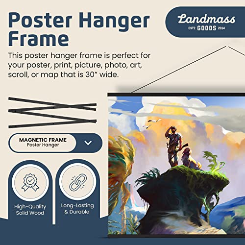 Landmass 36” Wide Magnetic Poster Frame, Poster Hanger - Wall Hanging Wooden Frame For Posters, Prints, Photos, Pictures And Artwork - Black Frame For Scratch Off Map - 36X48 36X24 36X12 24X36 Frame #TOP4