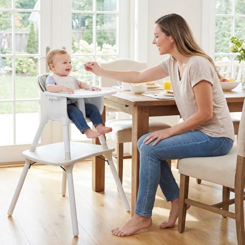 Image of BABY JOY High Chair, 5 in 1 Convertible Highchair for Babies & Toddlers | Booster Seat | Table and Chair Set | Infant Feeding Chair with Removable Tray, Safety Harness, Removable Cushion (White)