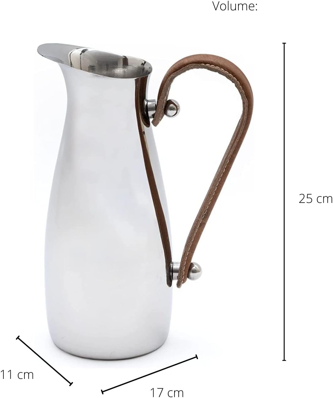 Stainless Steel Silver Water Pitcher Carafe with Leather Handle 10"H by Gute - Elegant Mirror Finish Bell Shaped Jug, For Hot/Cold Water, Iced Tea, Coffee, Sangria, Lemonade, and Flowers 42oz Capacity - Image 7