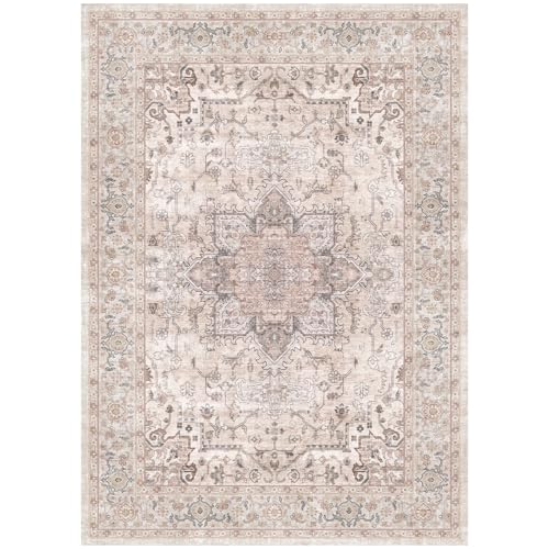 Lofus 3x5 Area Rugs for Living Room, Washable Area Rug, Rugs for Bedroom, Kitchen, Vintage Boho Carpet, Soft Non-Slip, Low Pile Large Area Rug for Office Dining Room, Pink