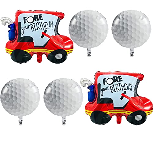 6Pcs Golf Foil Balloons Golf Cart Balloons Golf Ball Sports Balloons For Birthday Baby Shower Golf Themed Party Decorations Supplies