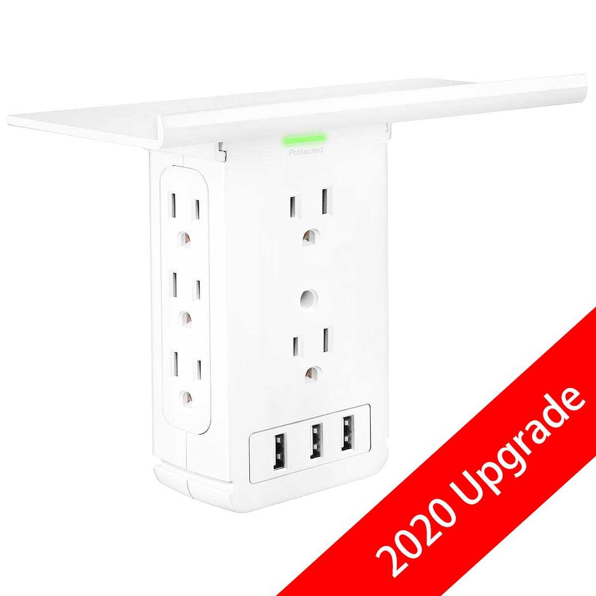 Socket Outlet Shelf, 11 Ports Surge Protector Wall Outlet, 8 Electrical Outlet Extenders 3 USB Charging Ports(2.4A Fast Charging), Removable Built-In Shelf and LED Indicator, Smartphone & Headp