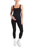 MOMANDA Maternity Jumpsuit Workout Romper for Pregnancy Seamless Leggings Bodysuit Sleeveless Square Neck Tank Top