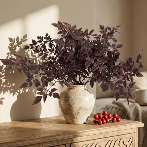 Daynight 4 Pcs Artificial Cimicifuga Plants with Fall Leaves Faux Fall steams Greenery Branch for Vase, Table, Thanksgiving, Autumn Halloween Centerpiece Decor (4, Chocolate) - Image 3