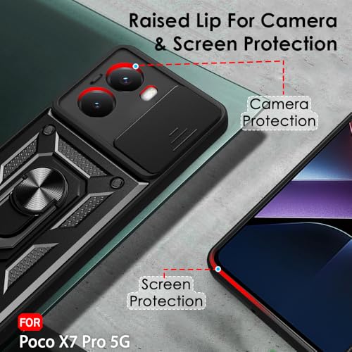 Image of TheGiftKart Tough Armor Bumper Back Cover Case for Mi Poco X7 Pro 5G | Sliding Camera Cover, Kickstand & Ring Holder | 360 Degree Protection Back Cover Case for Poco X7 Pro 5G (PC & TPU, Black)