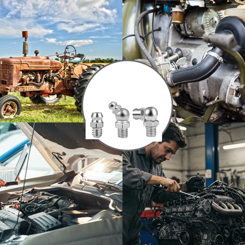 LANZLC 170 Stück Schmiernippel Sortiment Kit, 45° 90° Vernickeltes Eisen Kegelschmiernippel, M6 M8 M10 Gerade Abgewinkelt, Hydraulik Fettnippel mit Kappen Aufbewahrungsbox für Schmierpressen