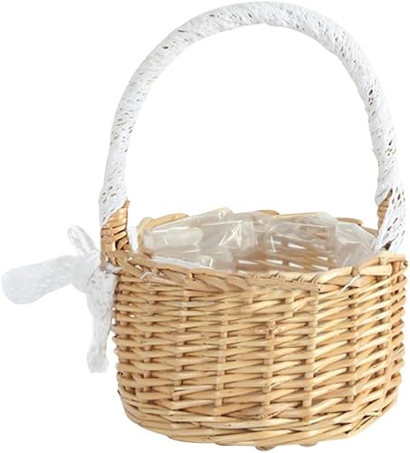 OSKOE Cesta de almacenamiento tejida con asas, cesta de Pascua, cesta de flores para boda, cesta de mimbre para lavandería, cesta de flores