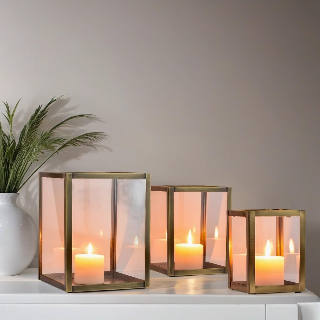 3er Set Skandinavisches Windlicht Souma edel aus Metall, Kupfer 27 cm